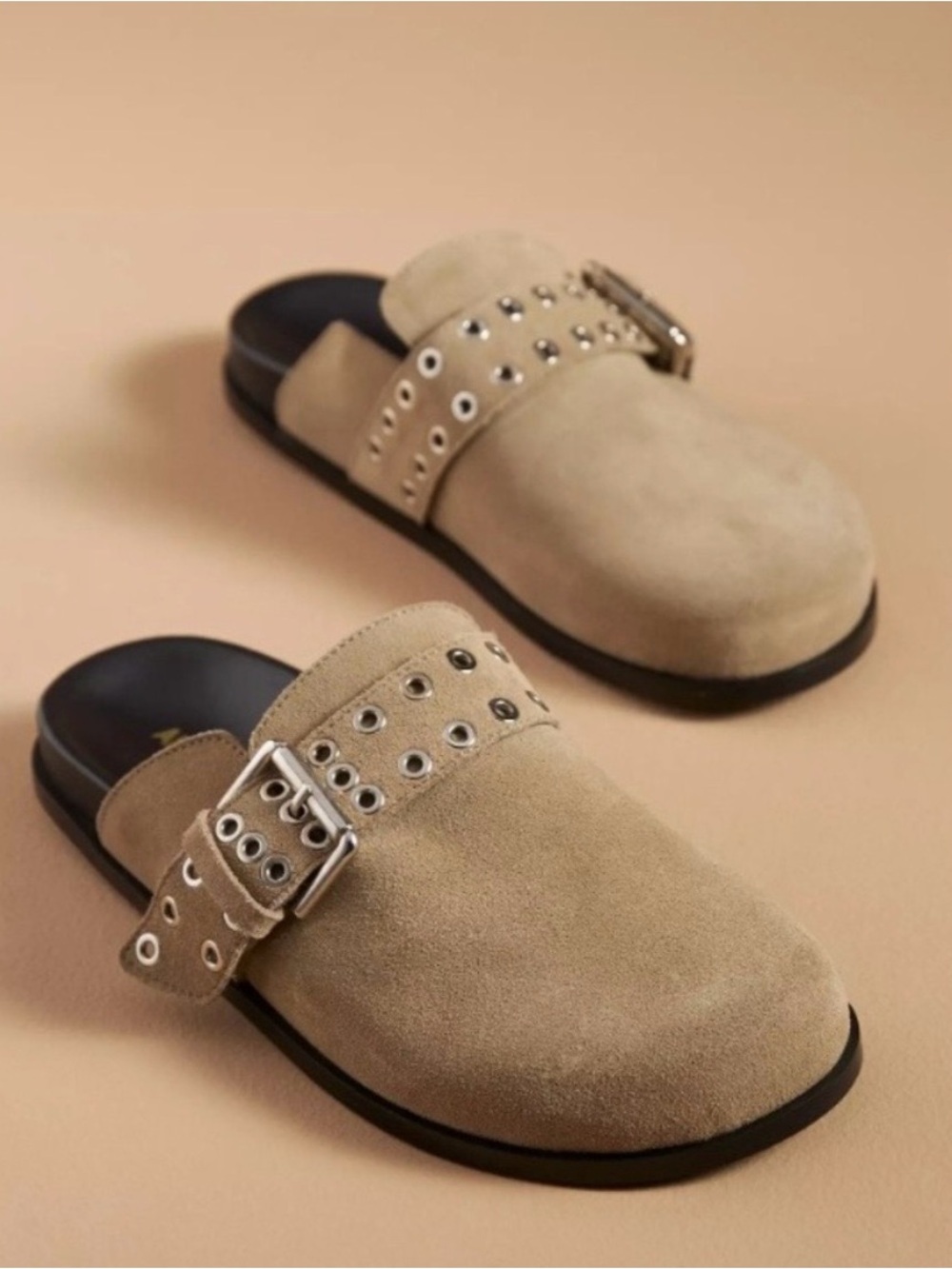 Alohas Halia Suede Beige Grommet Mules size 40 US 9.5